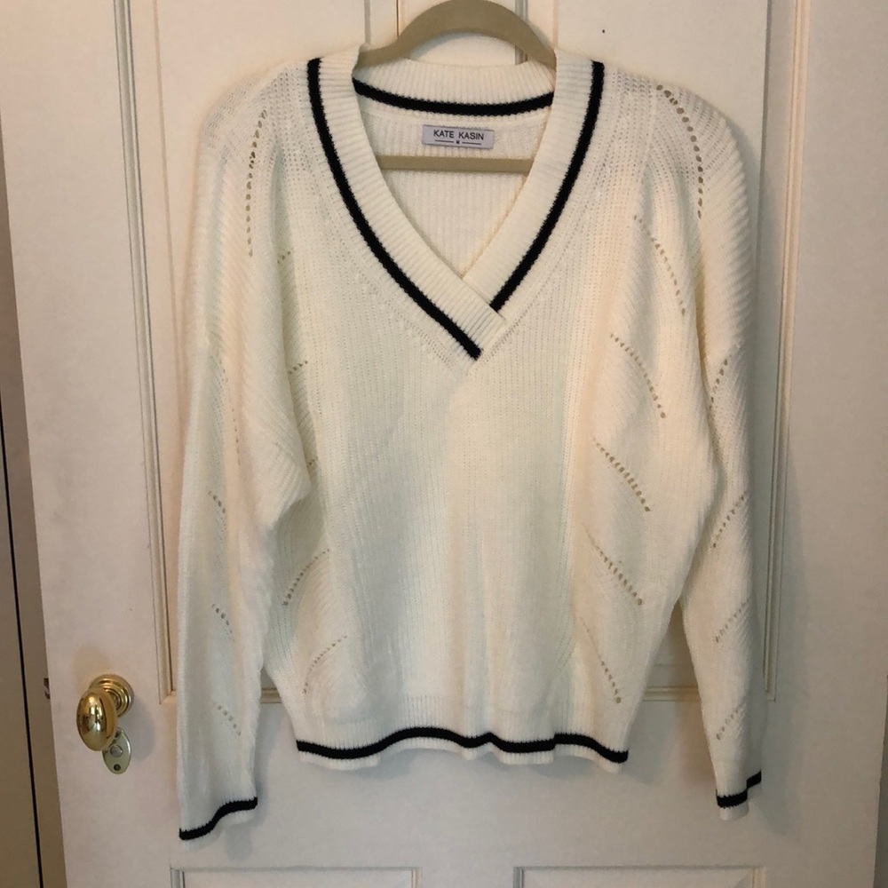 White Kate Kasin V-Neck Sweater